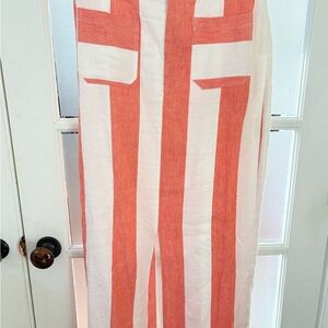 Anthropologie Coral and White Striped Maxi Skirt